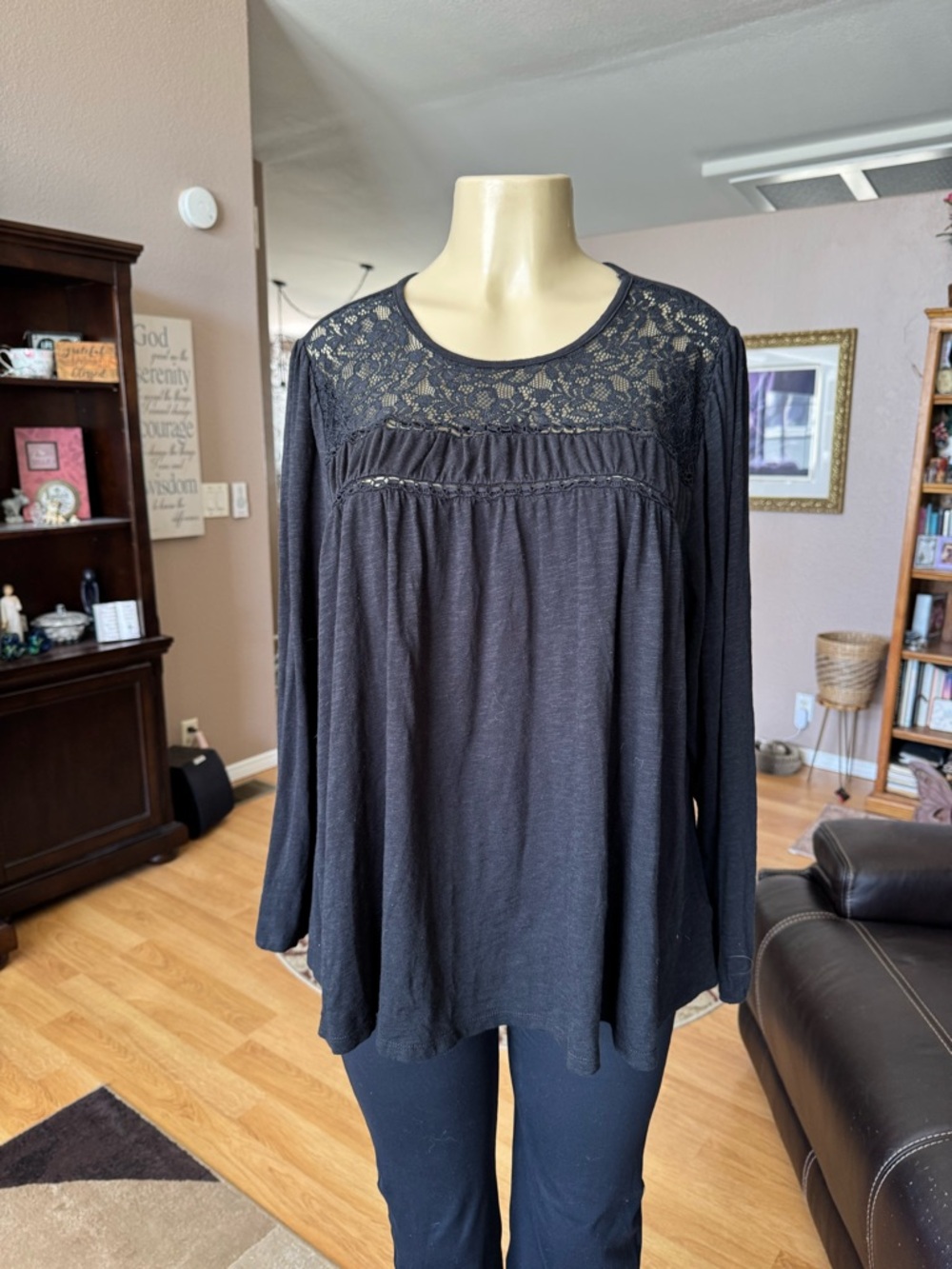 Torrid black long sleeve lace yoke blouse-size L